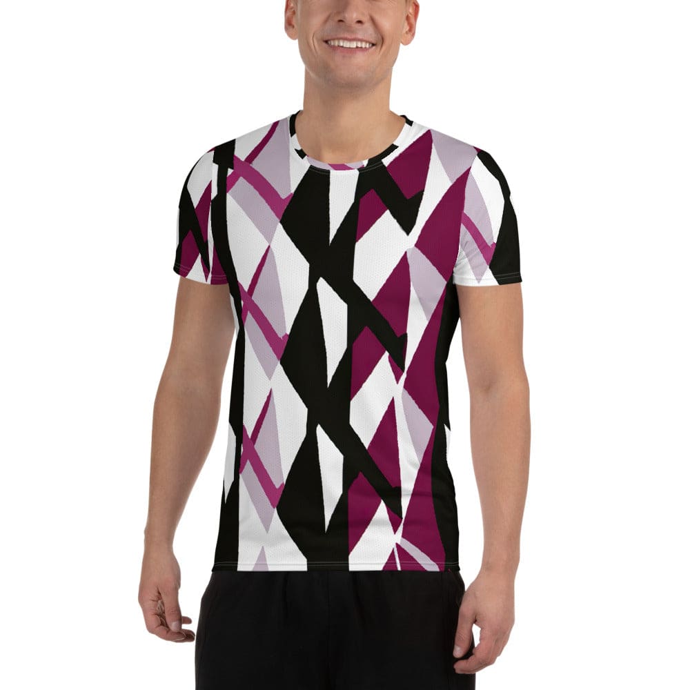Mens Stretch Fit Athletic Sports T-shirt - Pink Mauve Pattern