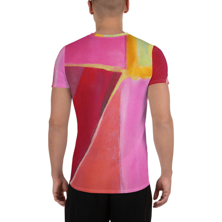 Mens Stretch Fit Athletic Sports T-shirt - Pink Mauve Red Geometric