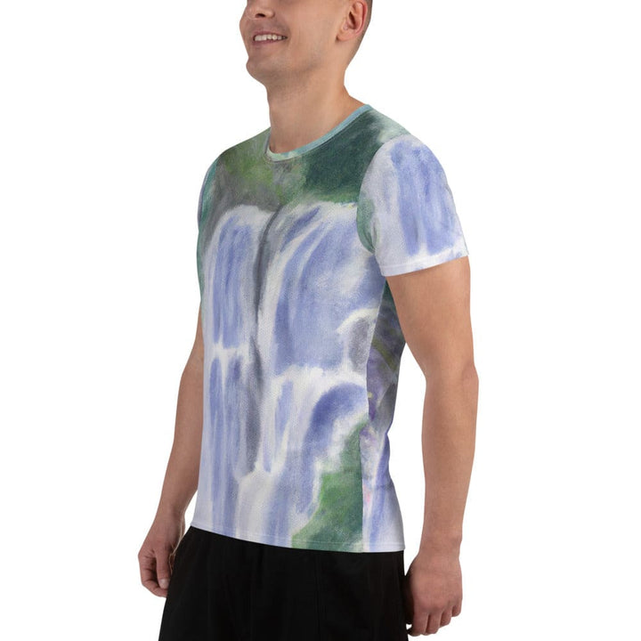 Mens Stretch Fit Athletic Sports T-shirt - Purple Watercolor Waterfall