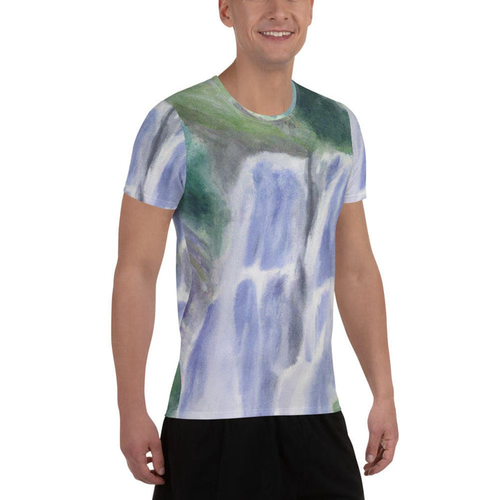 Mens Stretch Fit Athletic Sports T-shirt - Purple Watercolor Waterfall