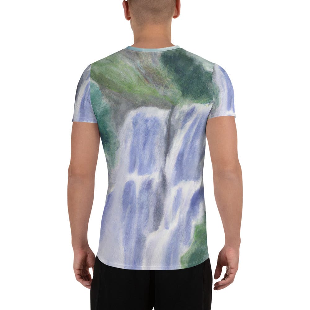 Mens Stretch Fit Athletic Sports T-shirt - Purple Watercolor Waterfall