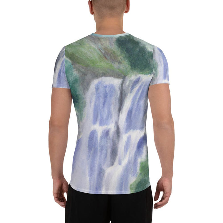 Mens Stretch Fit Athletic Sports T-shirt - Purple Watercolor Waterfall