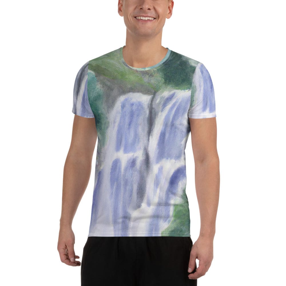Mens Stretch Fit Athletic Sports T-shirt - Purple Watercolor Waterfall