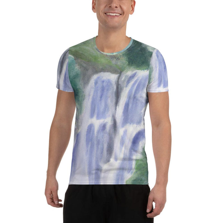 Mens Stretch Fit Athletic Sports T-shirt - Purple Watercolor Waterfall