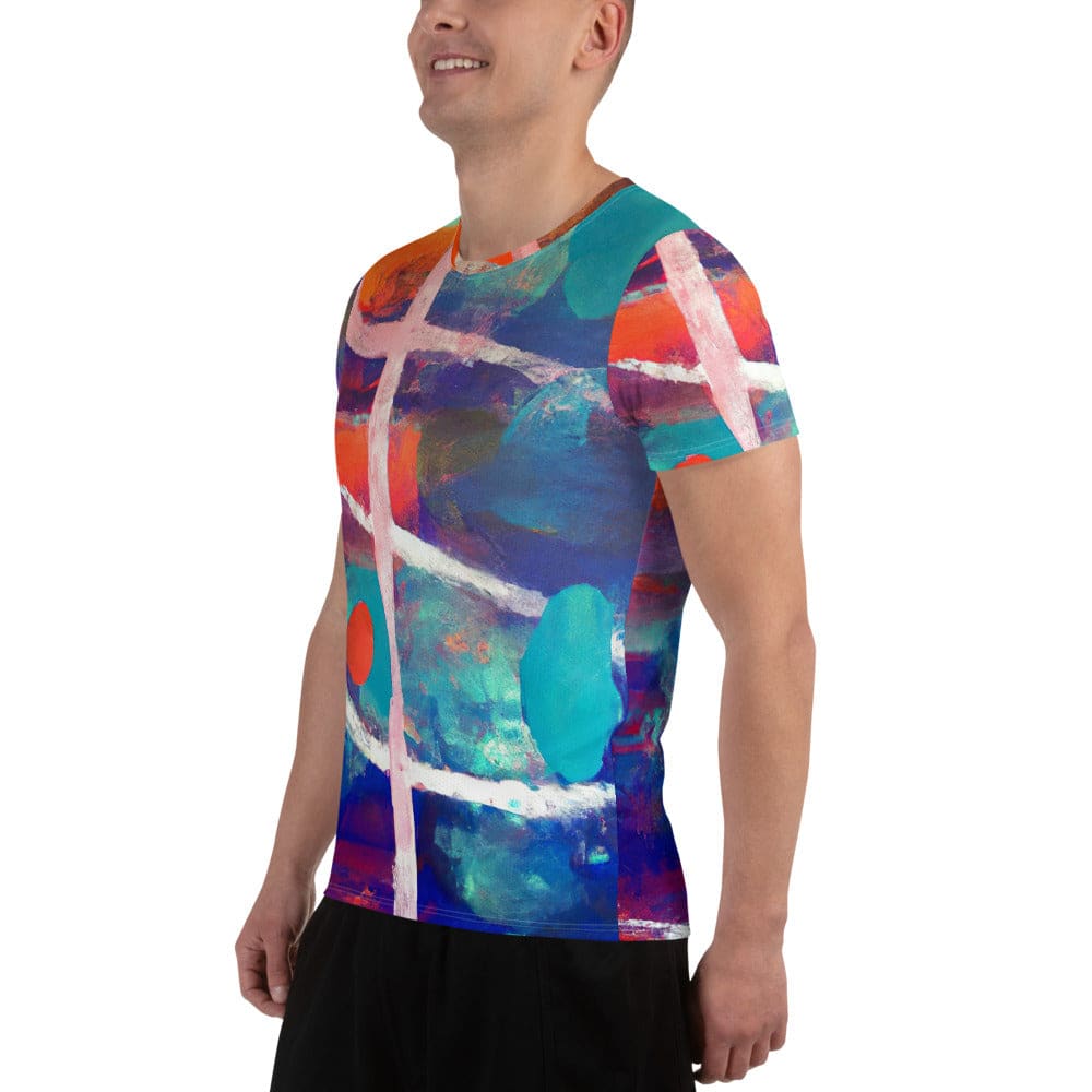 Mens Stretch Fit Athletic Sports T-shirt - Red Blue Multicolor