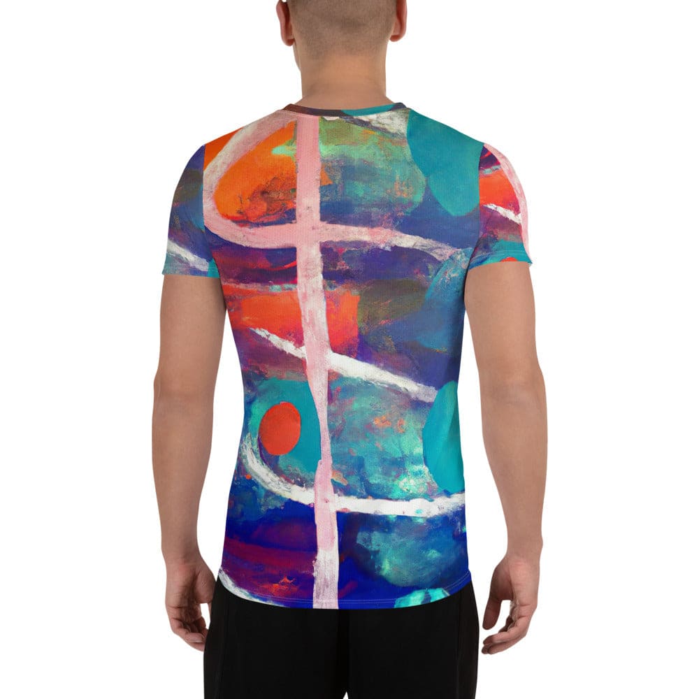 Mens Stretch Fit Athletic Sports T-shirt - Red Blue Multicolor