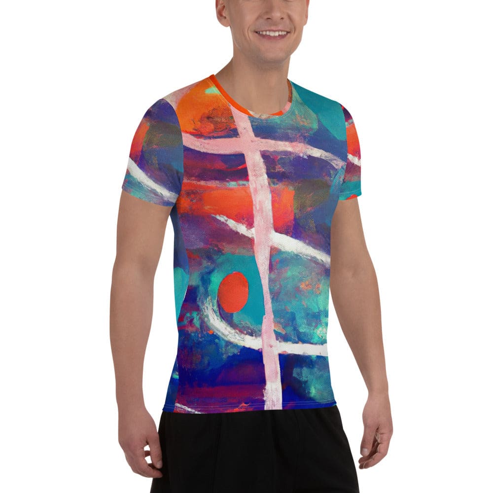Mens Stretch Fit Athletic Sports T-shirt - Red Blue Multicolor