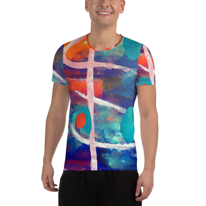 Mens Stretch Fit Athletic Sports T-shirt - Red Blue Multicolor