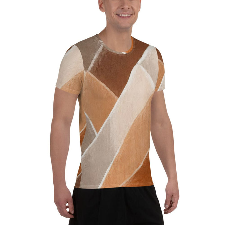 Mens Stretch Fit Athletic Sports T-shirt - Brown Rustic Watercolors