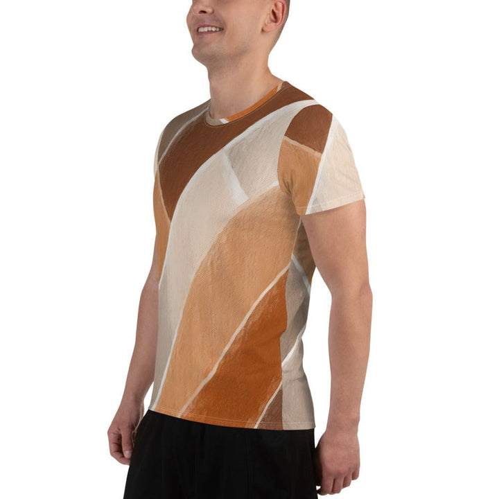 Mens Stretch Fit Athletic Sports T-shirt - Brown Rustic Watercolors