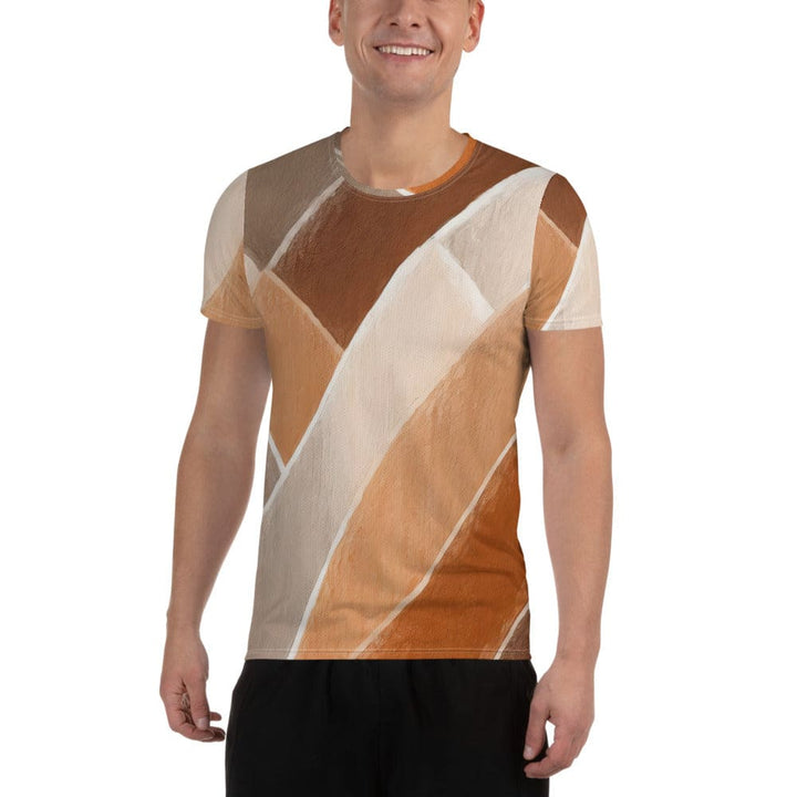 Mens Stretch Fit Athletic Sports T-shirt - Brown Rustic Watercolors