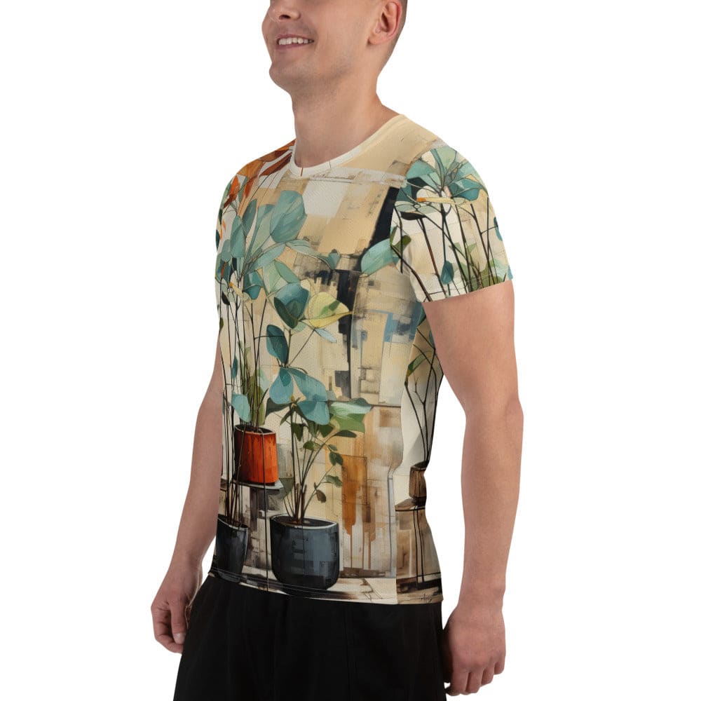 Mens Stretch Fit Athletic Sports T-shirt - Rustic Botanical Plants