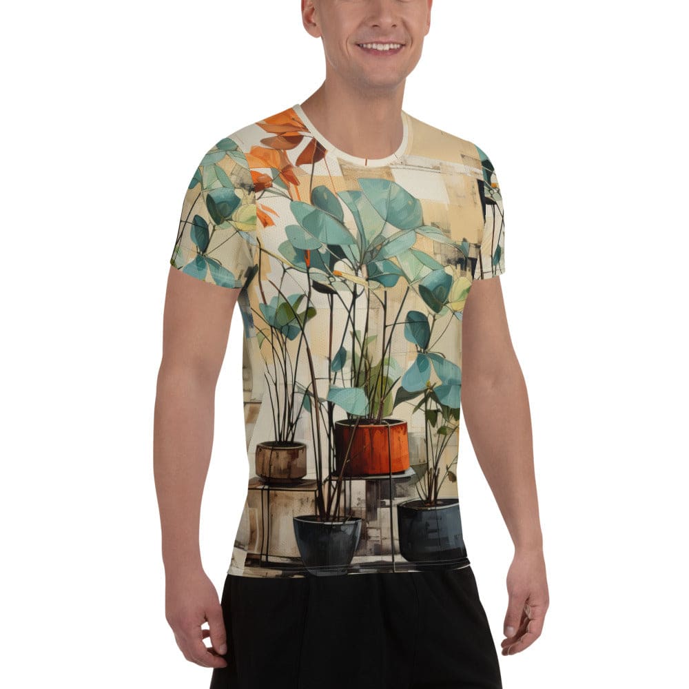 Mens Stretch Fit Athletic Sports T-shirt - Rustic Botanical Plants