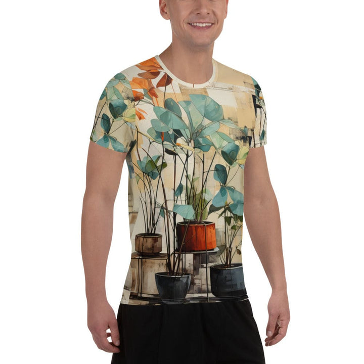 Mens Stretch Fit Athletic Sports T-shirt - Rustic Botanical Plants
