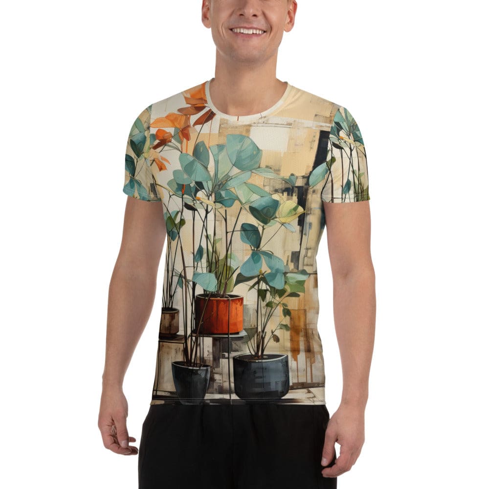 Mens Stretch Fit Athletic Sports T-shirt - Rustic Botanical Plants