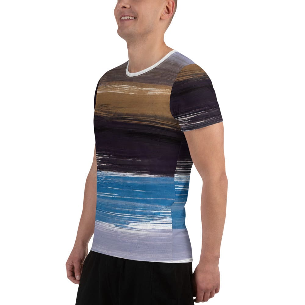 Mens Stretch Fit Athletic Sports T-shirt - Rustic Purple Brown Design