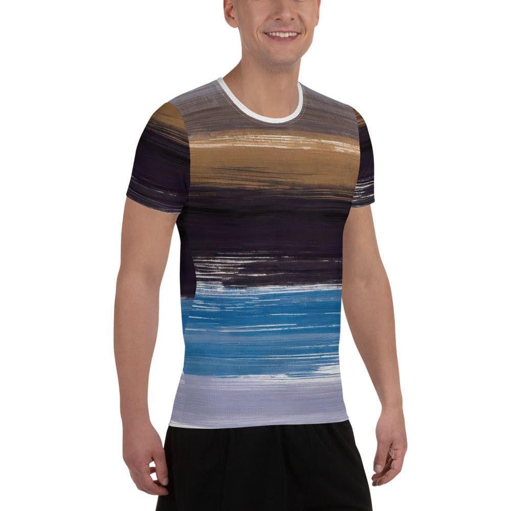 Mens Stretch Fit Athletic Sports T-shirt - Rustic Purple Brown Design