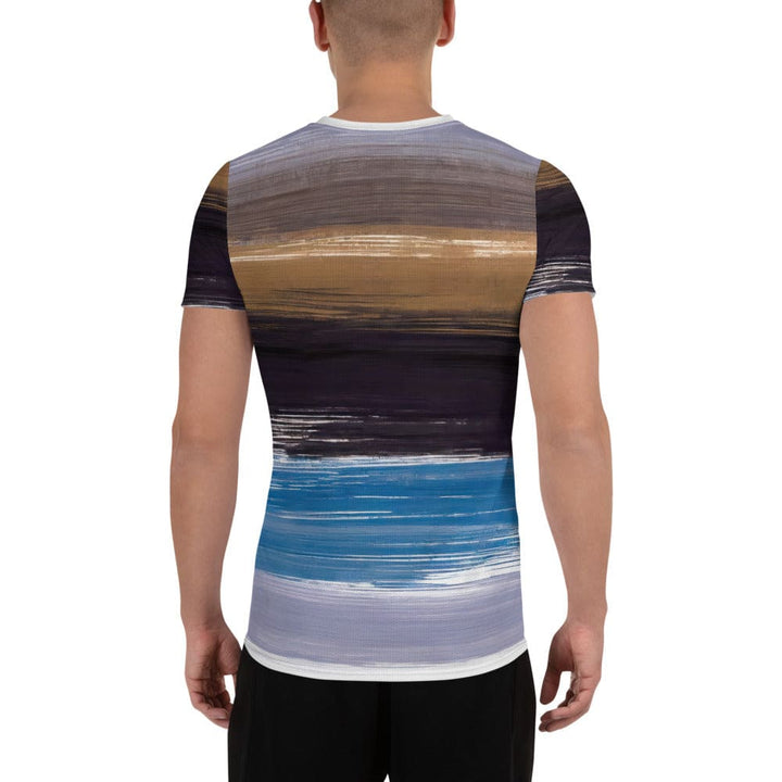 Mens Stretch Fit Athletic Sports T-shirt - Rustic Purple Brown Design