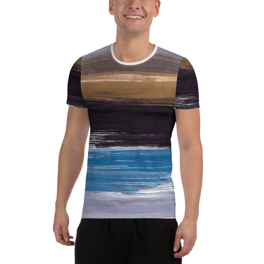 Mens Stretch Fit Athletic Sports T-shirt - Rustic Purple Brown Design