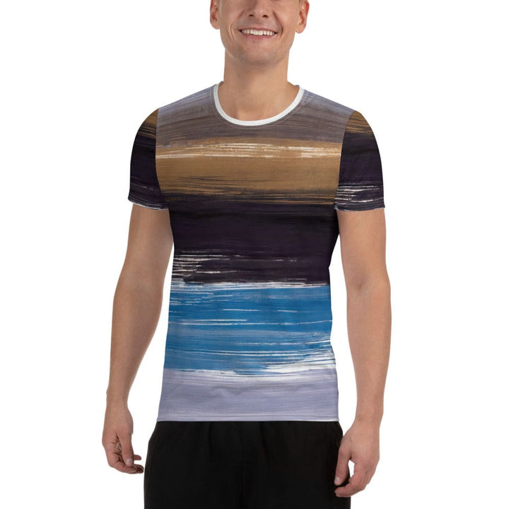 Mens Stretch Fit Athletic Sports T-shirt - Rustic Purple Brown Design