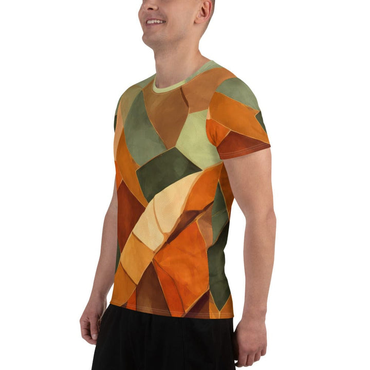 Mens Stretch Fit Athletic Sports T-shirt - Rustic Red Abstract Pattern