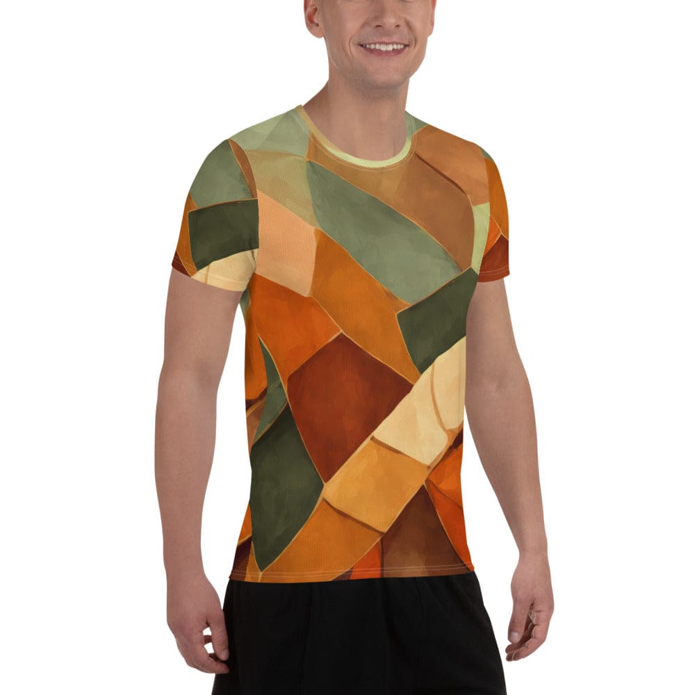 Mens Stretch Fit Athletic Sports T-shirt - Rustic Red Abstract Pattern