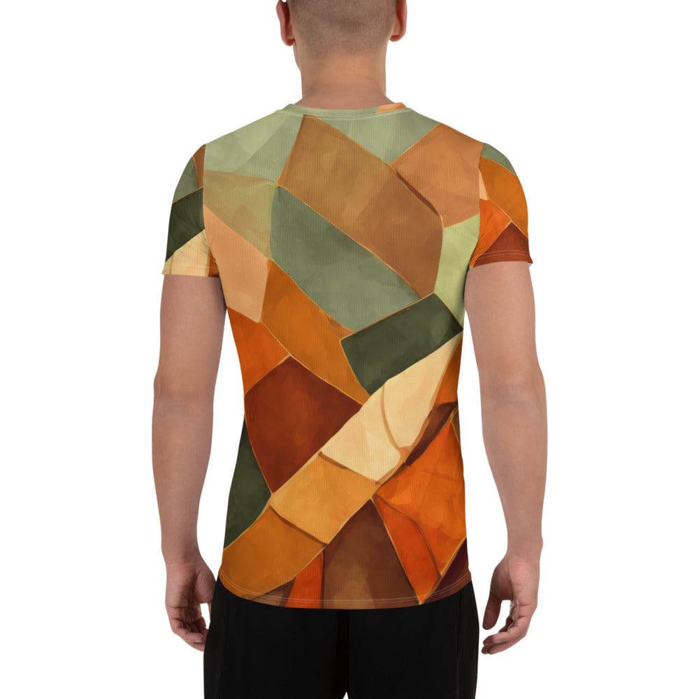 Mens Stretch Fit Athletic Sports T-shirt - Rustic Red Abstract Pattern