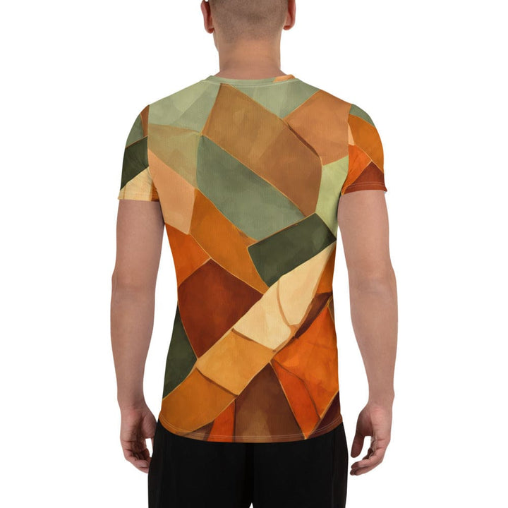 Mens Stretch Fit Athletic Sports T-shirt - Rustic Red Abstract Pattern