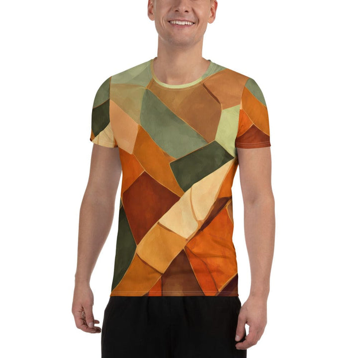 Mens Stretch Fit Athletic Sports T-shirt - Rustic Red Abstract Pattern