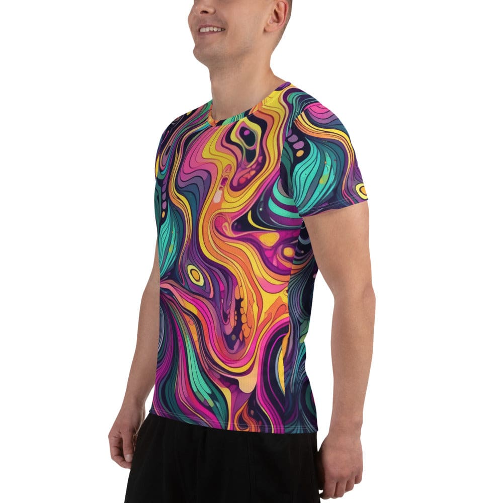 Mens Stretch Fit Athletic Sports T-shirt - Vibrant Psychedelic