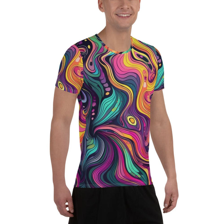 Mens Stretch Fit Athletic Sports T-shirt - Vibrant Psychedelic