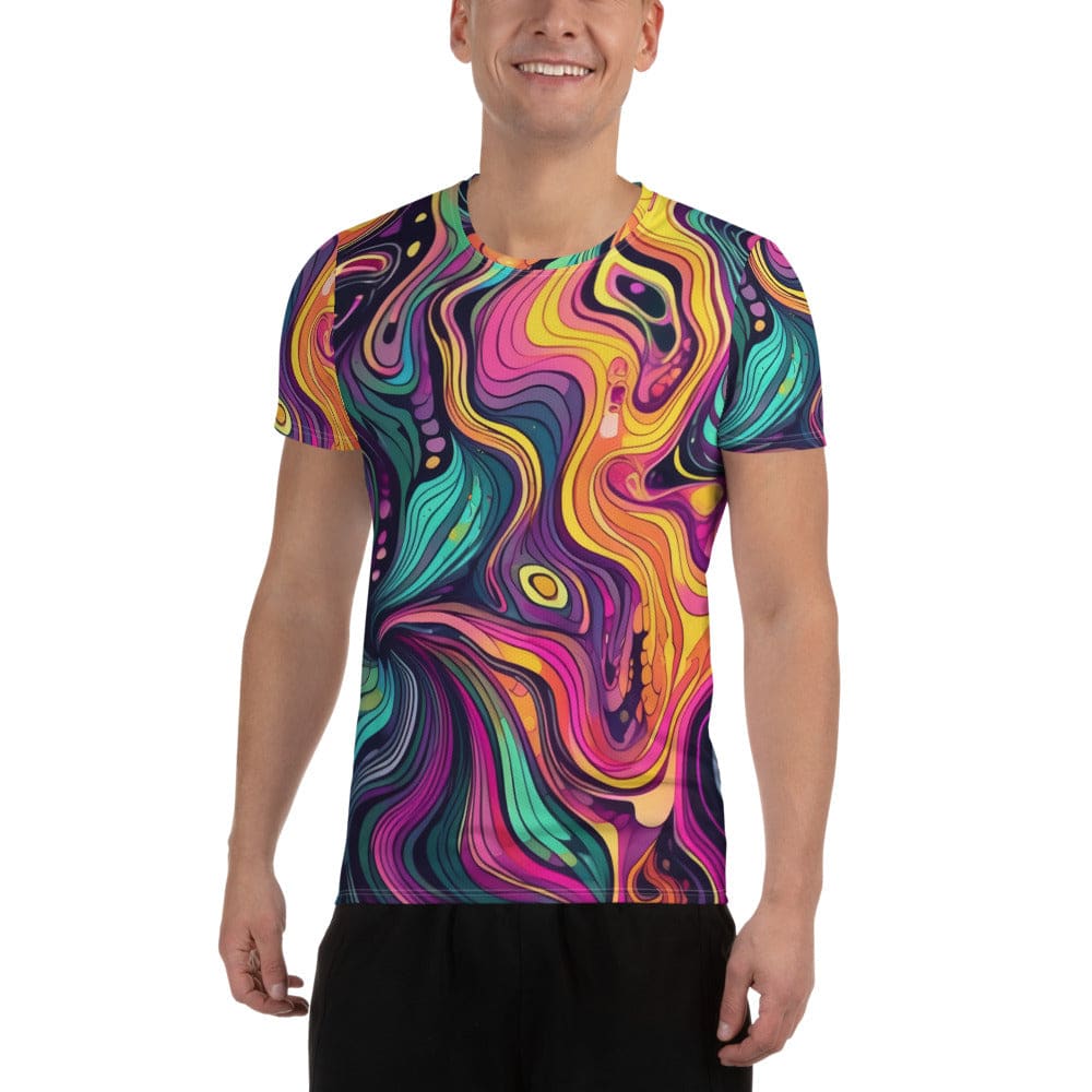 Mens Stretch Fit Athletic Sports T-shirt - Vibrant Psychedelic