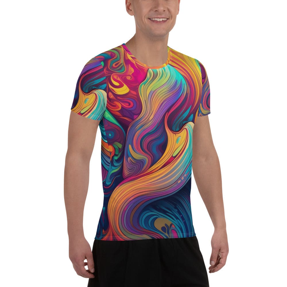 Mens Stretch Fit Athletic Sports T-shirt - Vibrant Psychedelic