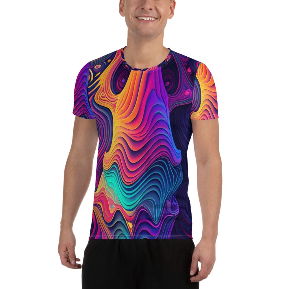 Mens Stretch Fit Athletic Sports T-shirt - Vibrant Psychedelic