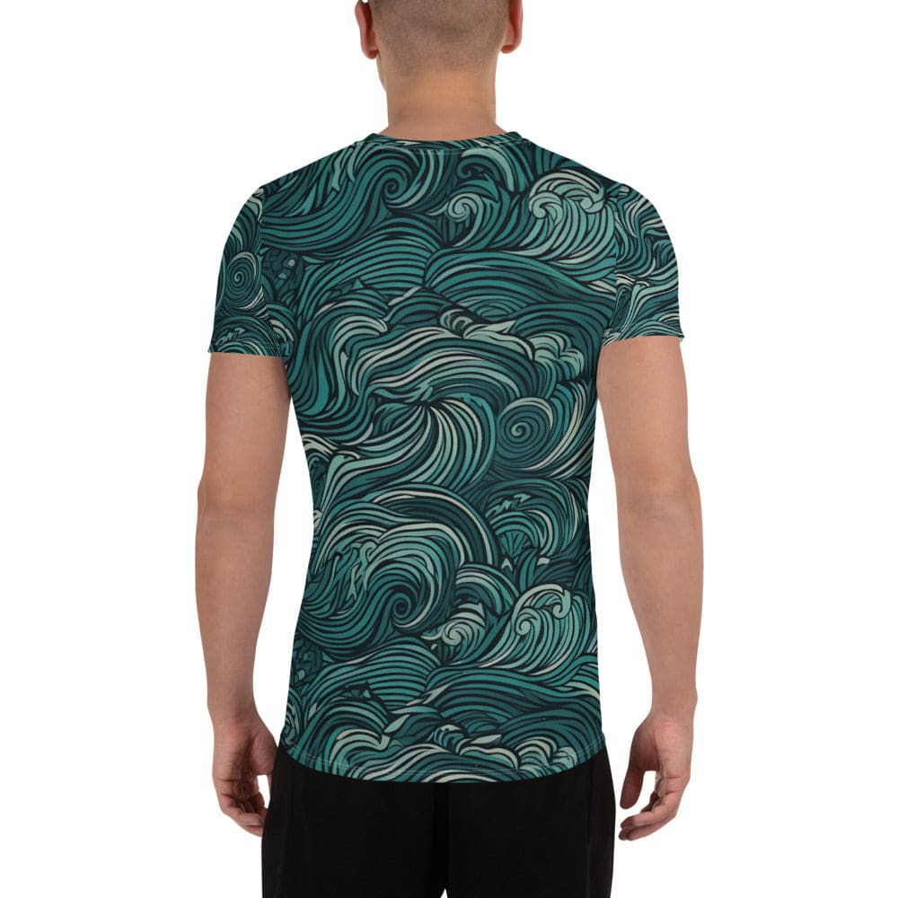 Mens Stretch Fit Athletic Sports T-shirt - Mint Green Water Wave Print