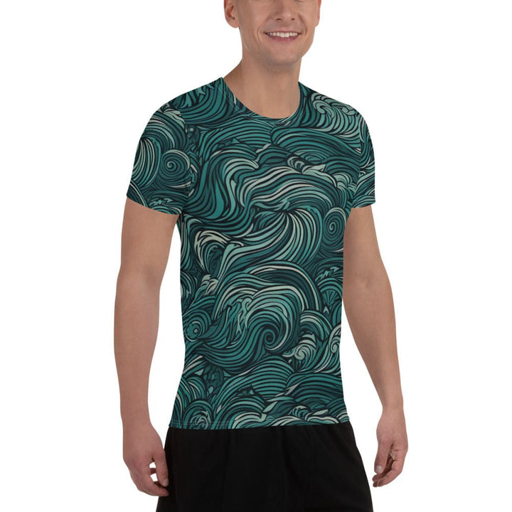 Mens Stretch Fit Athletic Sports T-shirt - Mint Green Water Wave Print