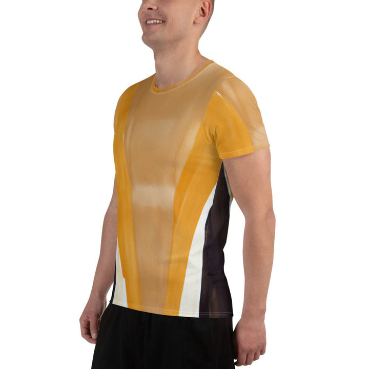 Mens Stretch Fit Athletic Sports T-shirt - Yellow Brown Abstract