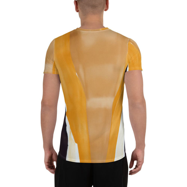 Mens Stretch Fit Athletic Sports T-shirt - Yellow Brown Abstract