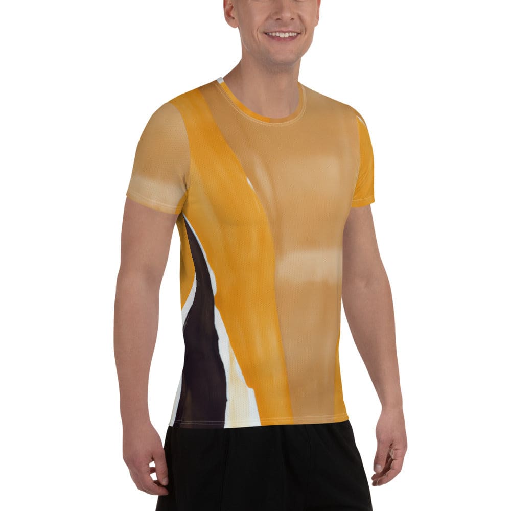 Mens Stretch Fit Athletic Sports T-shirt - Yellow Brown Abstract
