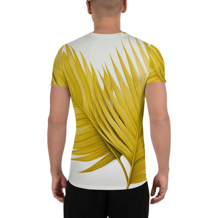 Mens Stretch Fit Athletic Sports T-shirt - Yellow Palm Leaves