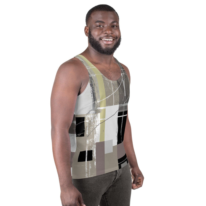 Mens Stretch Fit Tank Top Abstract Brown Geometric Shapes