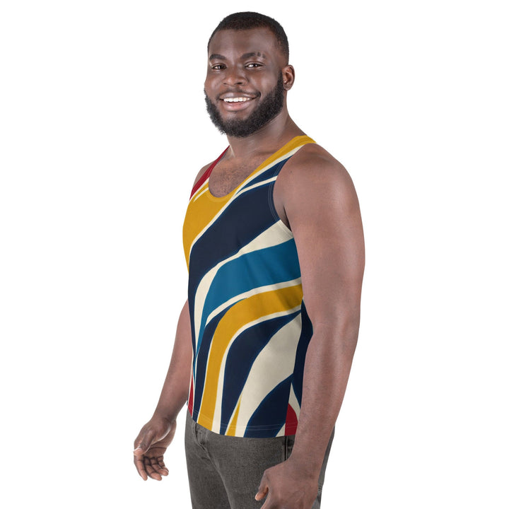 Mens Stretch Fit Tank Top Abstract Multicolor Swirl Line Pattern