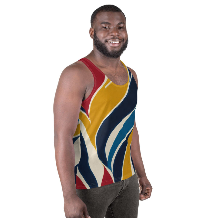 Mens Stretch Fit Tank Top Abstract Multicolor Swirl Line Pattern