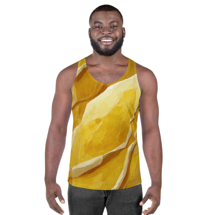 Mens Stretch Fit Tank Top Abstract Yellow Textured Pattern 78476