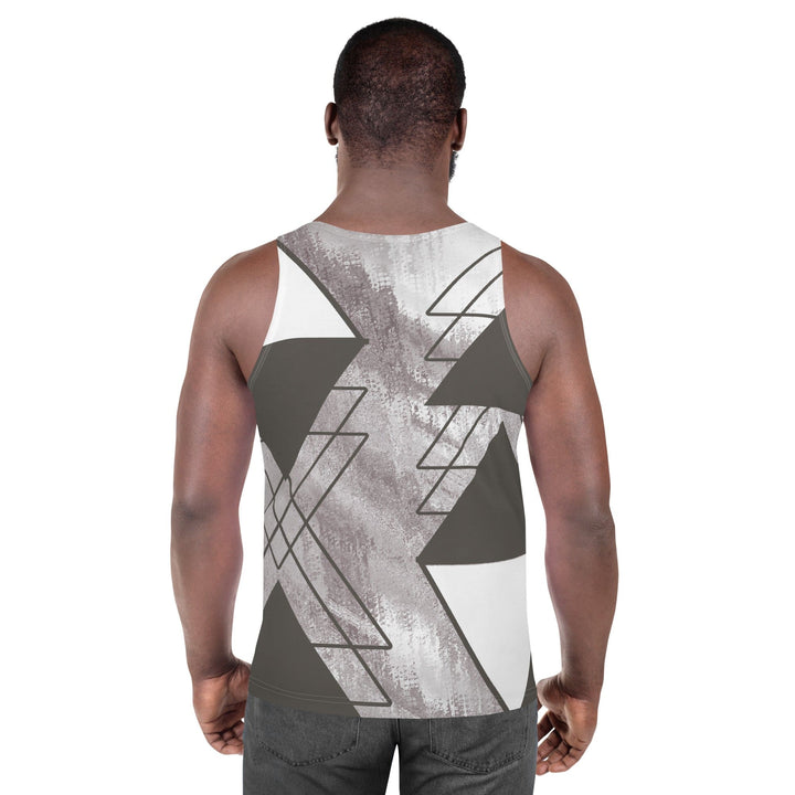 Mens Stretch Fit Tank Top Ash Grey And White Triangular Colorblock
