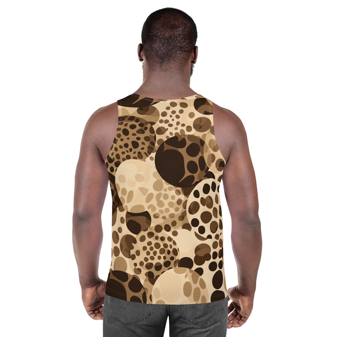 Mens Stretch Fit Tank Top Beige Brown Spotted Print - Mens | Tank Tops | AOP