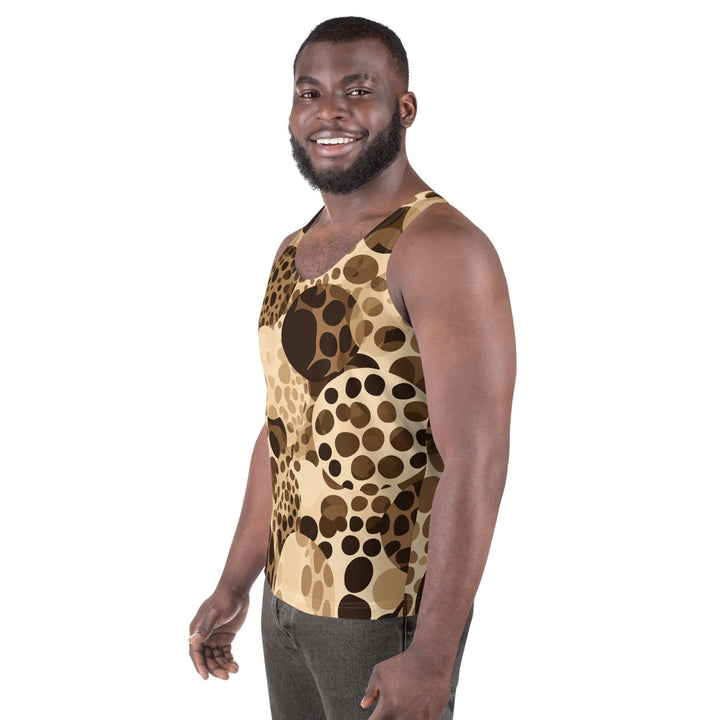 Mens Stretch Fit Tank Top Beige Brown Spotted Print - Mens | Tank Tops | AOP