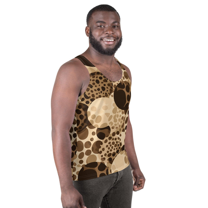 Mens Stretch Fit Tank Top Beige Brown Spotted Print - Mens | Tank Tops | AOP