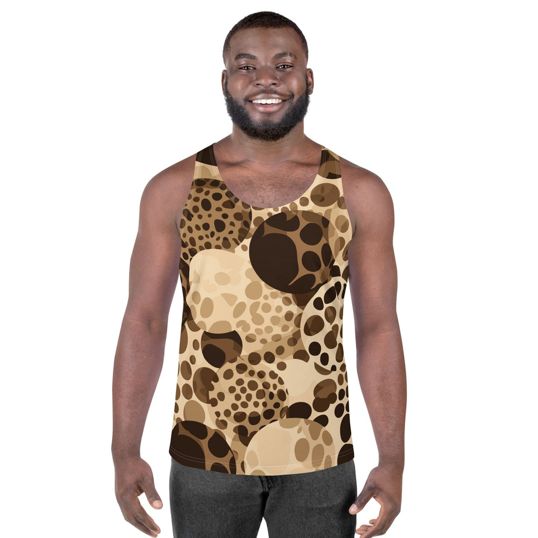 Mens Stretch Fit Tank Top Beige And Brown Leopard Spots Illustration