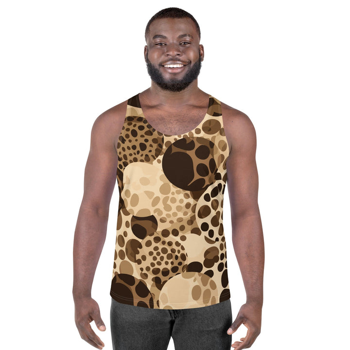 Mens Stretch Fit Tank Top Beige Brown Spotted Print - Mens | Tank Tops | AOP